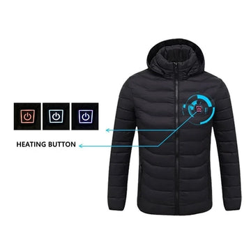 2023NEW Men Heated Jackets Outdoor Coat USB Electric Battery Long Sleeves Heating Hooded Jackets Warm Winter Thermal Clothing