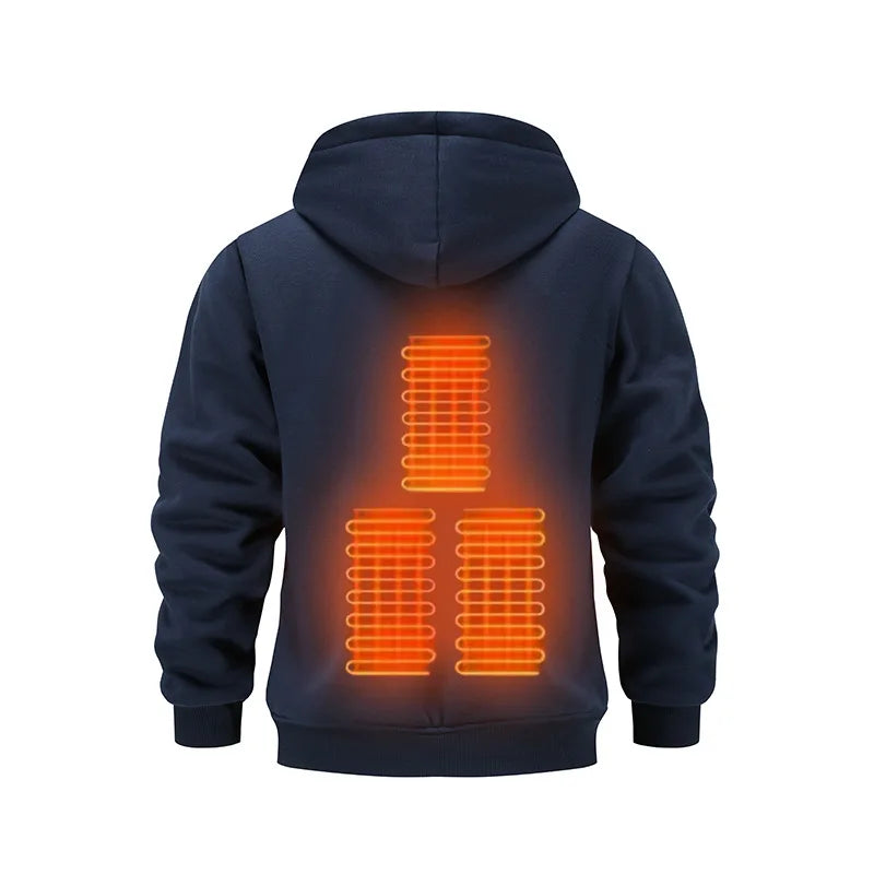 Mens USB Heated Jacket Winter Electric Heating Sweatshirt with Hood Warm Rechargeable Thermal Clothing for Outdoor Sports Skiing